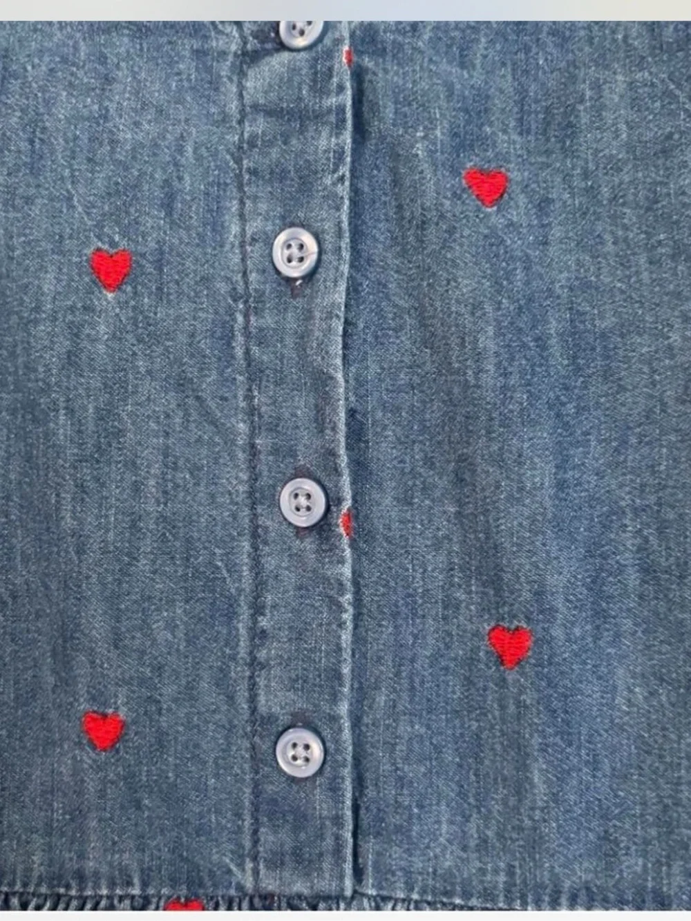 GAP Blue Denim Dress with Red Heart Embroidery